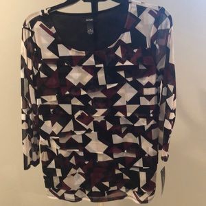 Sheer pleated geometric print top